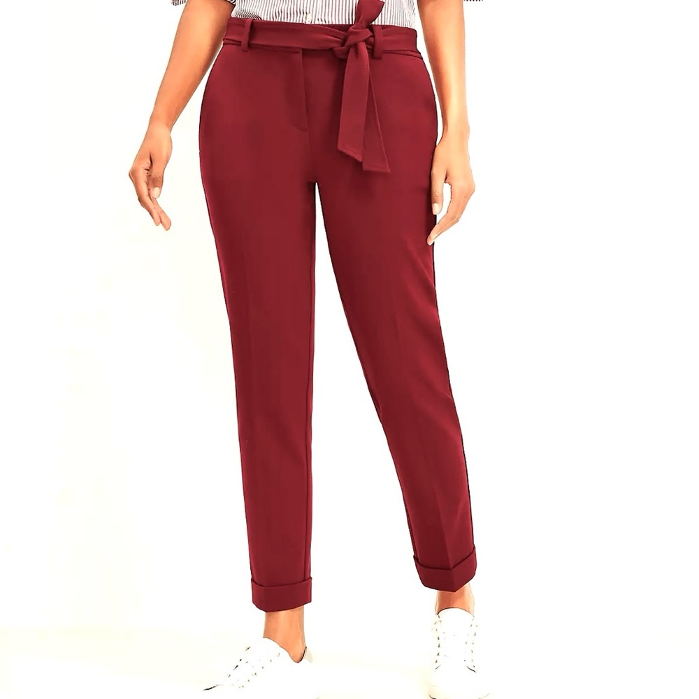 LOFT Rich Red Tie-Waist Cropped Pants